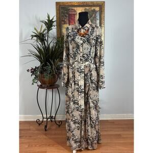 Fashion Nova Maxi Shirt Dress Women Large Beige Black Snake Print Long Sleeve